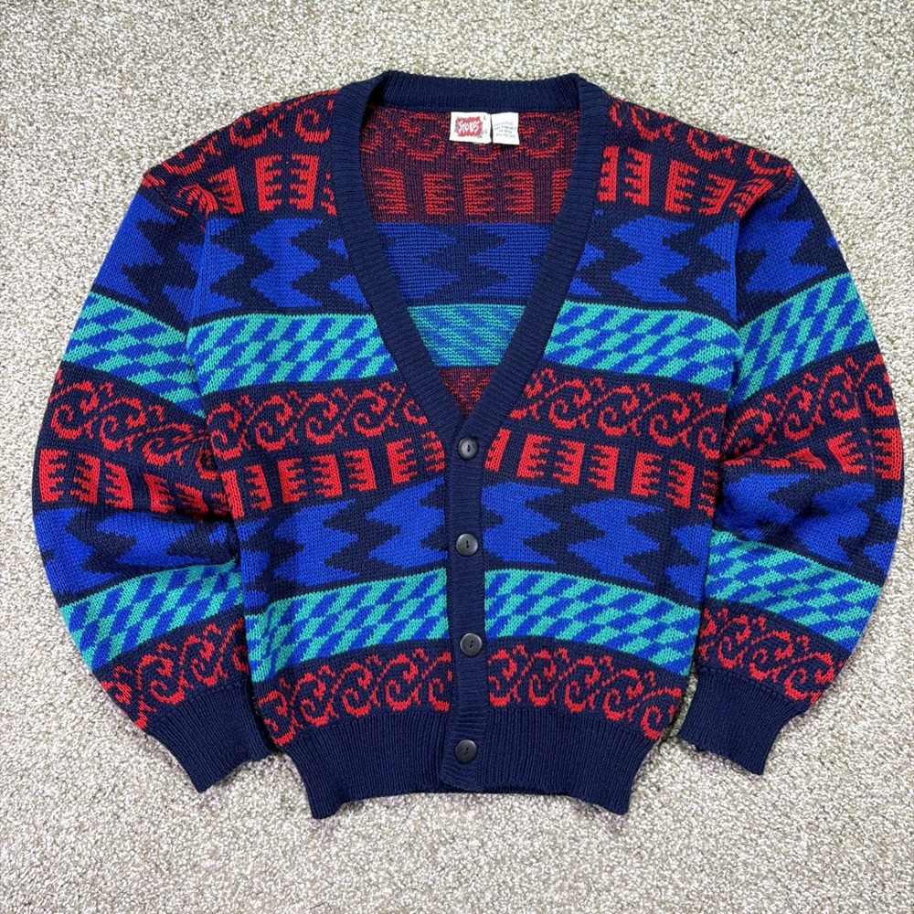 Vintage 90s Men's Geometric Cardigan Button Up Classic Grandpa Style